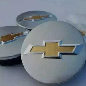 Set of 4 Silver 53mm Wheel Center Caps with Gold Logo for Chevrolet Vehicles - OEM Replacement Rim Hub Covers - Fits Part Number 96682160