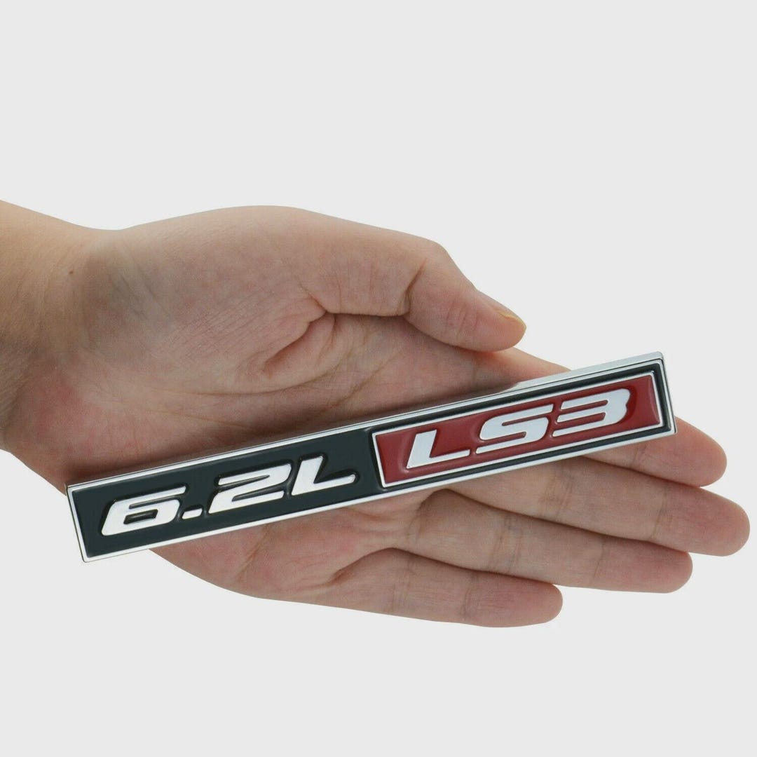 6.2L LS3 Emblem Real Engine Hood Badge Chrome Red for Corvette ...