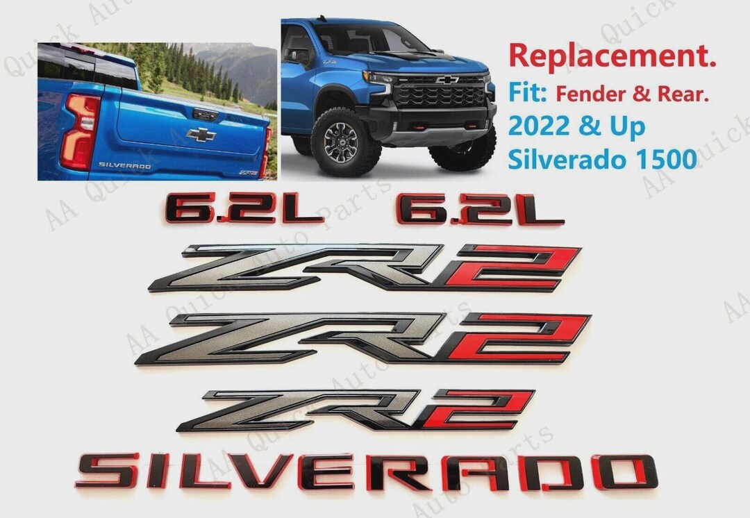 Zr2 Emblems 6x Fender Rear ZR2 6.2L Silverado Emblem Gloss Black Red Badge Set for ...