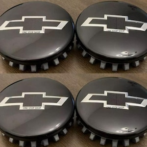 Set of 4 Black 68mm Wheel Center Caps with Black Logo for Chevrolet Vehicles - OEM Replacement Rim Hub Covers for Chevy - Part 23115617
