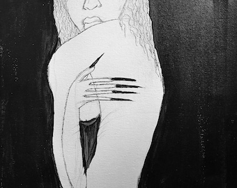 Dismorfia – Stampa artistica emozionale in bianco e nero / Dipinto di dismorfismo corporeo / Arte murale femminile