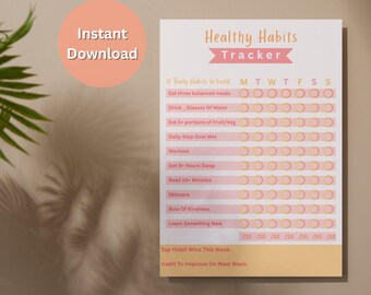 Printable Healthy Habits Tracker | Weekly Wellness Planner PNG | Self Care & Fitness Goal Tracker | Digital Download | Pastel Habit Chart