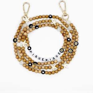 Boho Wood Bead Phone Strap Crossbody | 110cm Pique-Nique Beaded Phone Chain | Handmade Neutral Aesthetic Lanyard for iPhone Samsung