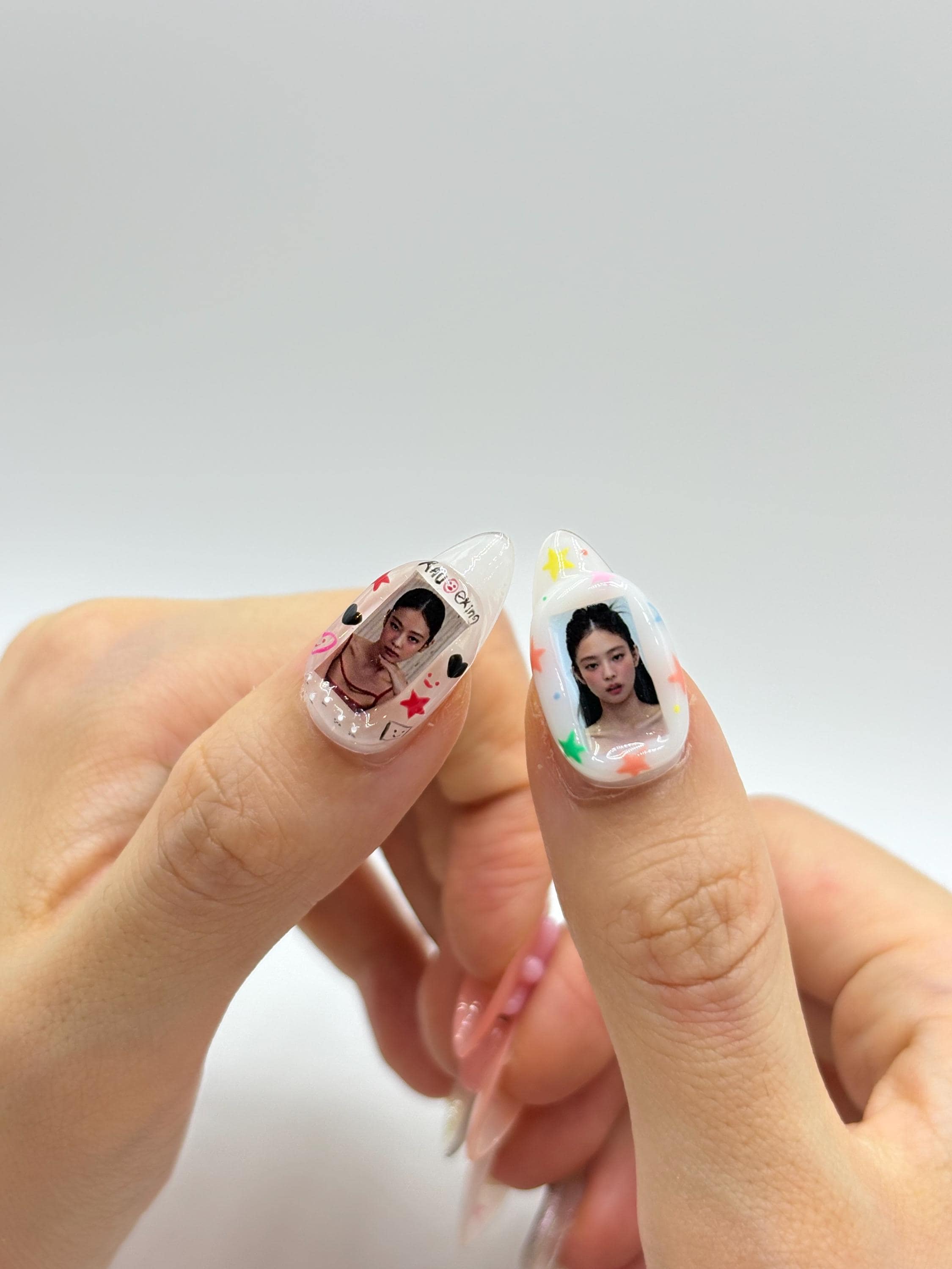 Custom K-pop Idol Nude Press on Nails: 3D Charms Star Glitter