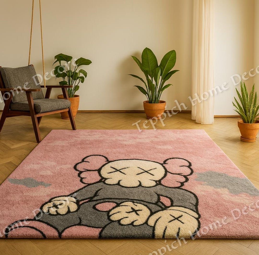 Hand-tufted Wool Cartoon Rug: Pink Pop Art Kids Playroom Carpet - Etsy
