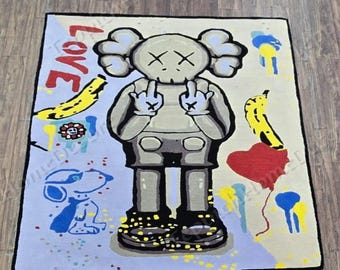 Hand-Tufted Wool Cartoon Rug I Pop Art Graffiti Style Rug