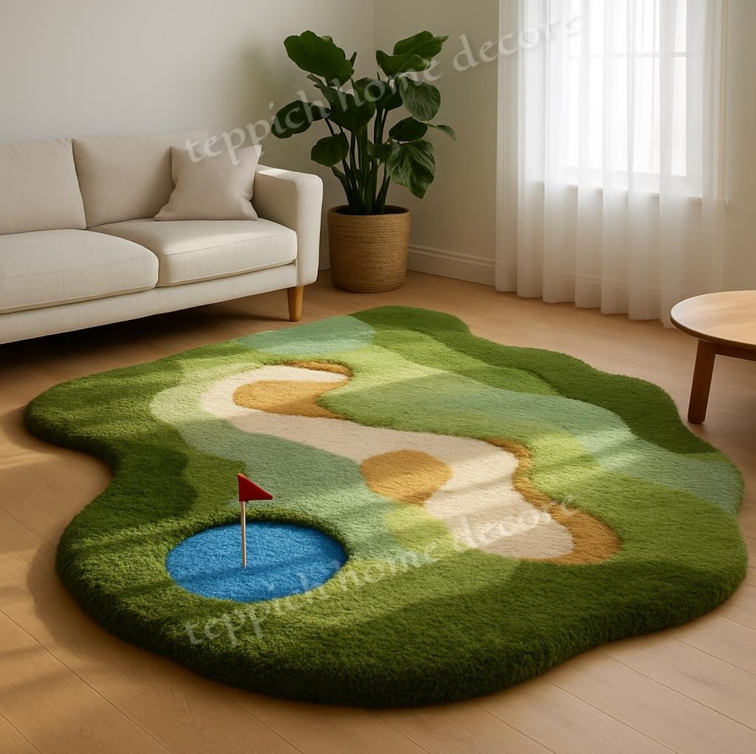 Golf Ramp Rug Handmade Golf Course Wool Rug: 3D Novelty Decor - Etsy