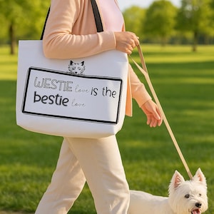 Westie Tote Bag Dog Lover Gift Large Canvas Weekender Bag Dog Mom Accessory West Highland White Terrier Bag Travel Tote Reusable Bag