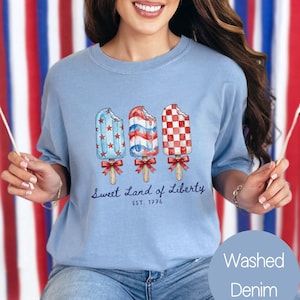 Patriotic Popsicle Shirt Sweet Land of Liberty Tee Fourth of July Graphic Summer Americana Cute USA Independence Day Women Top Gift