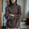 Wool Turtleneck Sweater: Oversized Winter Pullover Top, High Neck Wool Knitwear for Women