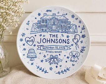 Personalised Wedding Plate, Custom Venue Illustration Plate, Hand Drawn Wedding Keepsake, Wedding Gift for Couple, Anniversary Gift