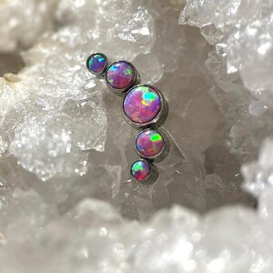 Pink Opal Fan Earring • Titanium Flatback Labret 16G • Threadless Helix, Conch Piercing