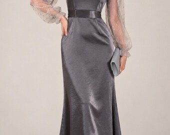 Maxikleid mit Paillettenverlaufsmuster - Elegantes Langarm-Fit & Flare-Kleid