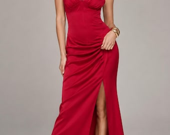 Rotes Spaghetti-Bügel-Bodycon-Kleid - Elegante Taillenbindung Frühlings- und Sommerkleid