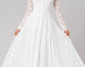 Retro Langarm Hochzeitsgastkleid - Romantisches Elegantes Swing Maxikleid