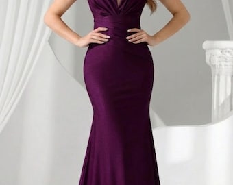 Tiefes V-Fischschwanz-Abendkleid - Elegantes Meerjungfrauenkleid mit geraffter hoher Taille für Damen