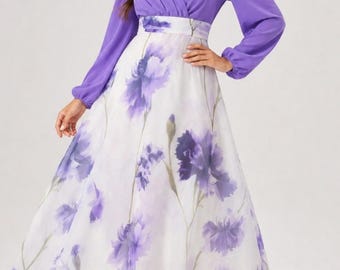 Plus Size Floral Lantern Sleeve Dress - Elegantes bedrucktes Damen Maxikleid