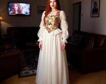 Gothic piratenkostuum voor dames, cosplay, Halloween, carnaval, feestelijk, shirt met lange mouwen, wit, XL, wit