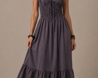 Vintage Plissee Maxikleid - Elegantes Retro langes fließendes Kleid für Damen
