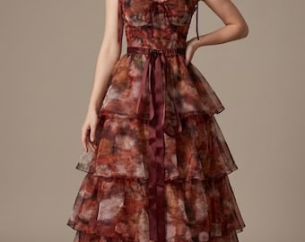 Vintage Floral 2-in-1 Maxikleid - Abnehmbarer Stufenrock Sweetheart Organza Palace Style Dress