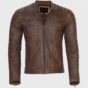 Blouson en cuir pour homme Blouson motard en cuir de mouton véritable noir marron