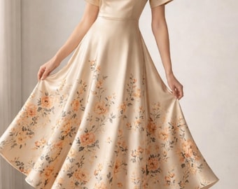 Elegantes Satin-Maxikleid mit quadratischem Kragen - A-Linien-Taillenkleid für Damen