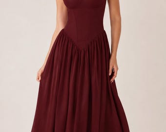 Elegant Pleated Summer Dress – Romantic Wedding Guest & Holiday Midi Gown