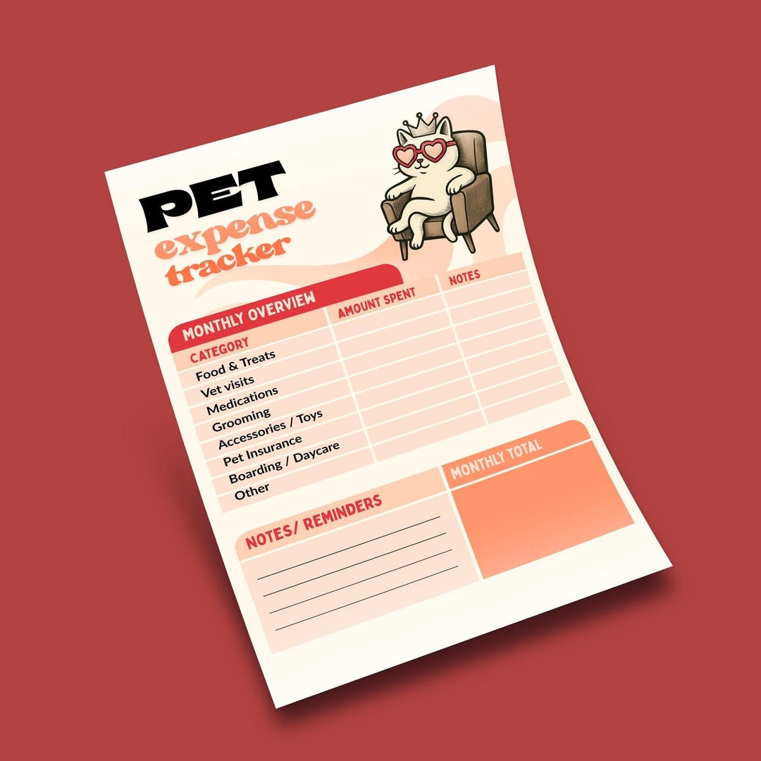 Cat Pet Expense Tracker: Printable Monthly Budget Planner (digital ...