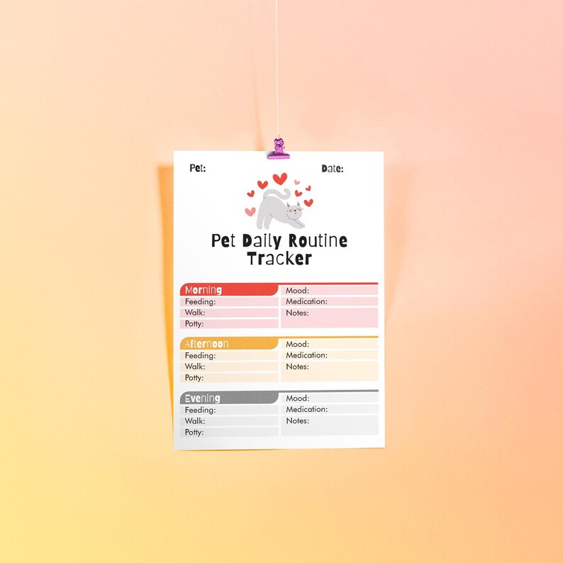 Cat Daily Routine Tracker: Printable Pet Care Log & Kitty Schedule (PDF ...