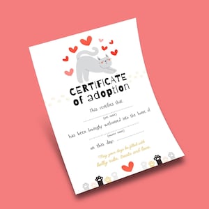 Cat Certificate of Adoption Printable | Editable Pet Keepsake | Kitten Adoption Gift | Instant Download PDF