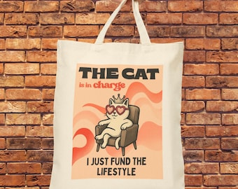 Funny Cat Cotton Canvas Tote Bag: Cat Mom/Dad Gift
