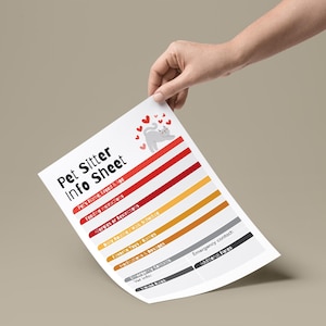 Pet Sitter Info Sheet | Printable Pet Care Instructions | Cat Checklist PDF