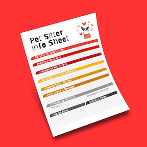 Pet Sitter Info Sheet | Printable Pet Care Instructions | Dog Checklist PDF