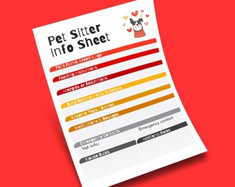 Pet Sitter Info Sheet | Printable Pet Care Instructions | Dog Checklist PDF