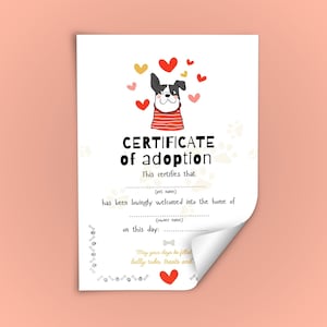 Dog Certificate of Adoption Printable | Editable Pet Keepsake | Puppy Adoption Gift | Instant Download PDF