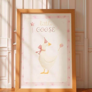 Vintage Goose Nursery Print: Pink Floral Animal Artwork (Digital Download