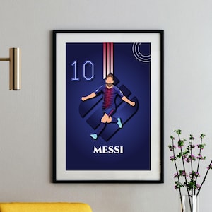 Póster con ilustración de Lionel Messi - Descarga digital, decoración de pared de fútbol y regalo para aficionados al fútbol, arte mural minimalista de Messi, arte futbolístico