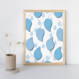 Blaues Blatt Wandkunst - Digitaler Download, minimalistischer botanischer Digitaldruck, moderne Pflanzenkunst, abstraktes Naturplakat, skandinavisches Wohndekor