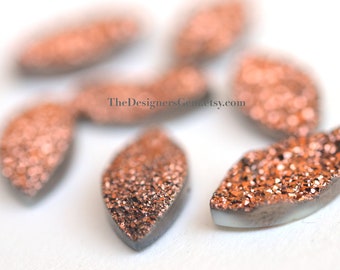 Copper Druzy Cabochon, Marquis Shape Cabochon, Coated Copper Quartz Druzy, 18 x 9mm