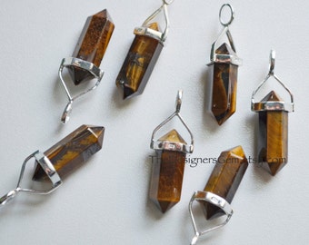 Natural Tiger Eye Point Bead Pendant with Sterling Silver Bail