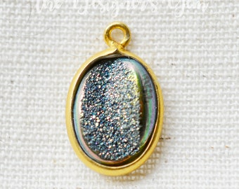 Druzy Pendant - 24kt Gold Vermeil Bezel - 18 x 12mm - Purple Druzy - Green Druzy - Quartz Crystal Pendant