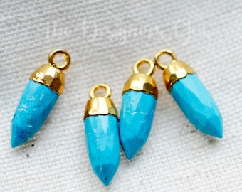Turquoise Howlite Pendant - 24kt Gold Electroplate - 16x5mm - Small Spike Pendant - Point Pendant - Howlite Crystal Healing Pendant