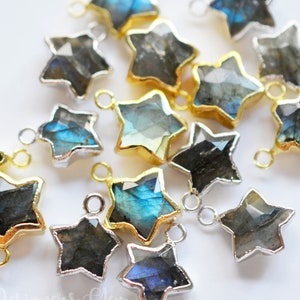 Small Labradorite Star Pendant - Faceted Star - 24kt Gold or Sterling Silver Electroplated - 10mm - Natural Labradorite - ONE Pendant