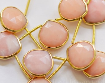 Pink Peach Opal Teardrop Beads - 18kt Gold Vermeil - Rimmed Bead - Top Drilled - Bezeled Stone - Heart Shape Briolette - 14-15mm - One Bead