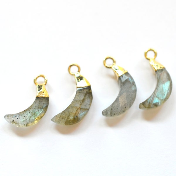 Small Labradorite Moon Pendant - Faceted Crescent - 24kt Gold Electroplated - 13 x 4mm - Natural Labradorite - ONE Pendant