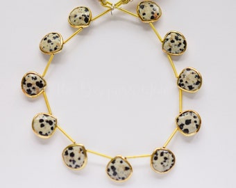 Dalmatian Jasper Beads - 18k Gold Vermeil Bezel - Top Drilled Heart Shape Briolette - Average 12-13mm - Natural Stone - One Bead