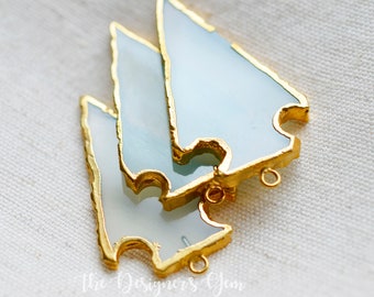 Large Aqua Chalcedony Arrowhead - 24kt Gold Electroplate - Arrowhead Pendant - Blue Chalcedony - 40x25mm