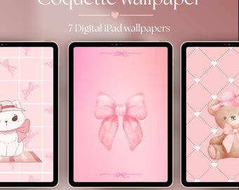Coquette iPad Wallpaper, Pink Bow Wallpapers, 7 Digital Downloads
