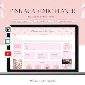 Planer studencki Pink Notion | Dziennik akademicki, tygodniowy, nawykowy, do śledzenia dbania o siebie (do pobrania w wersji cyfrowej)