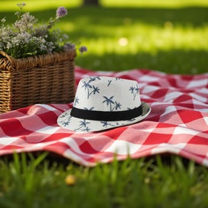 Geometric Straw Sun Hat | Trendy British Beach Fedora | Couple&#39;s Jazz Top Hat | Men&#39;s Belted Summer Cap | Fashion Accessory